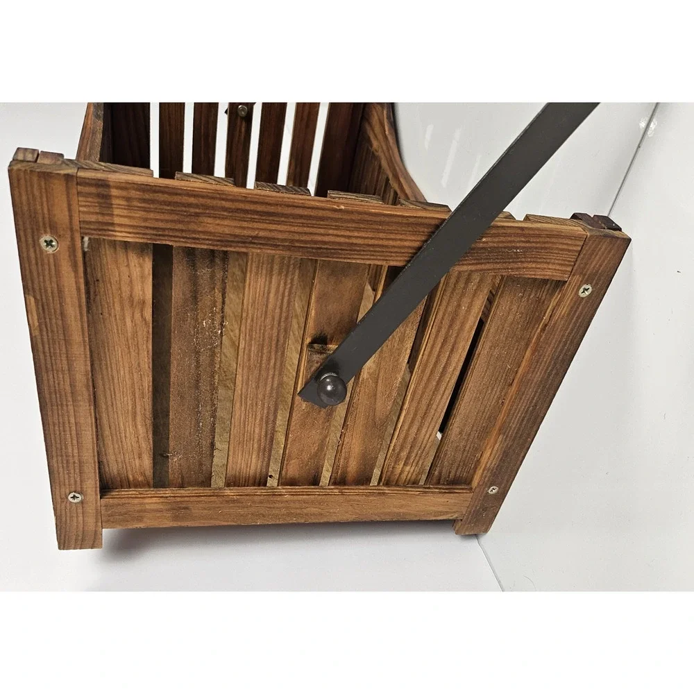House of Lloyd 1999 Wooden Magazine Rack Basket Rustic Wood Tote Storage Caddy